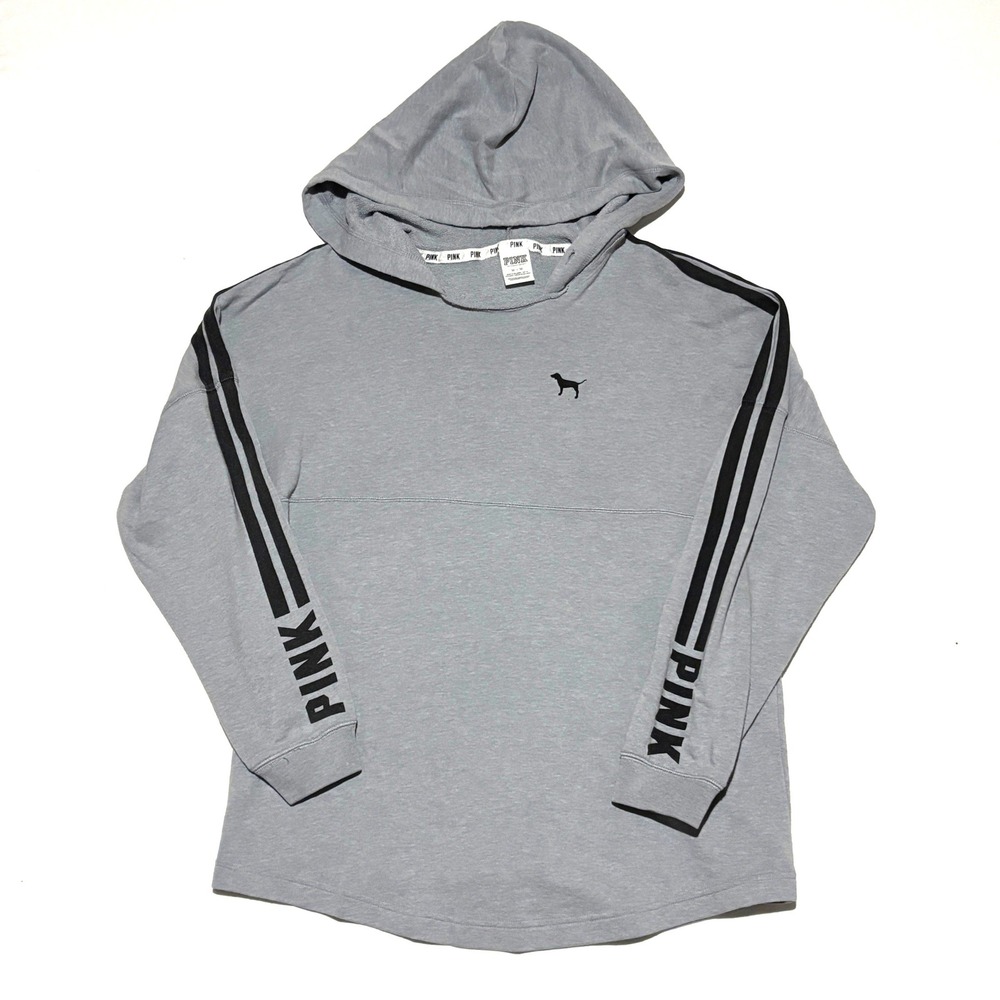 PINK Victoria's Secret Hoodie Women Medium Gray Black Sleeve Pullover